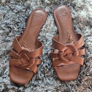 INC International Concepts Brown Knot-Detail Slide Sandals